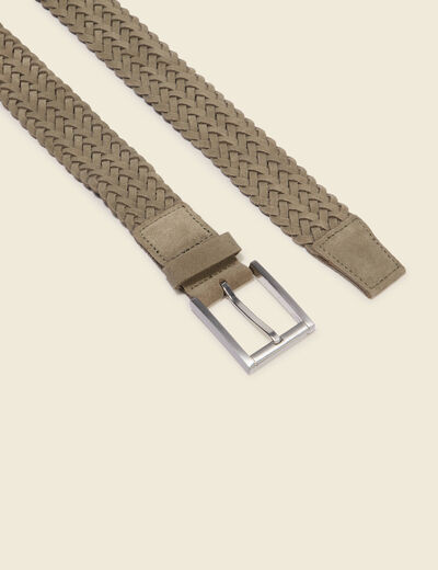 Ceinture large tress&eacute;e en cuir beige homme