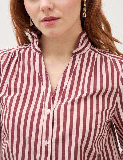 Chemise droite manches longues rouge fonc&eacute; femme
