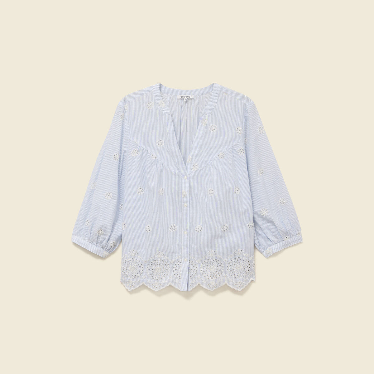 Chemise col tunisien manches 3/4 blanc femme