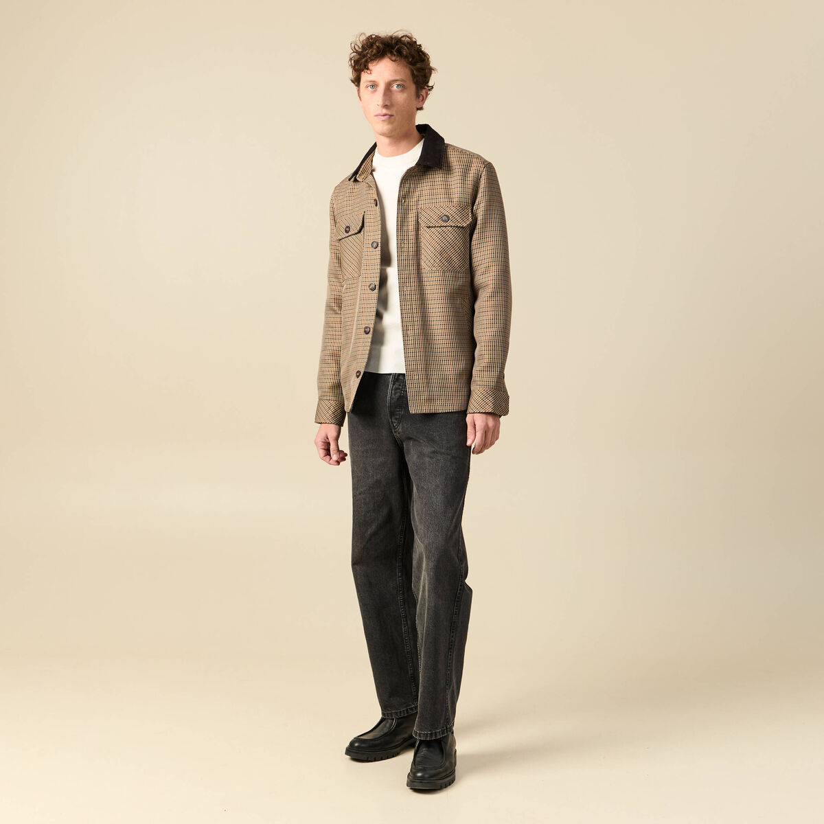 Pull fin col rond manches longues ecru homme