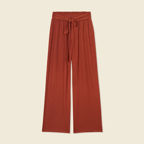 Pantalon large fluide noeud marron cognac femme
