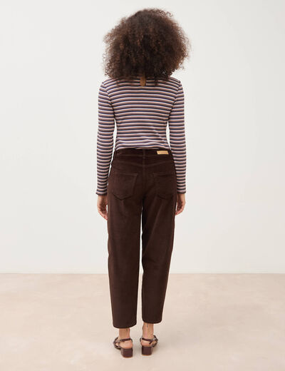 Pantalon barrel taille haute velours marron femme