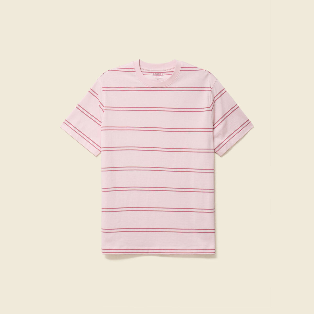 T-shirt ample ray&eacute; avec broderie rose clair homme