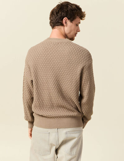 Pull col rond en coton taupe homme