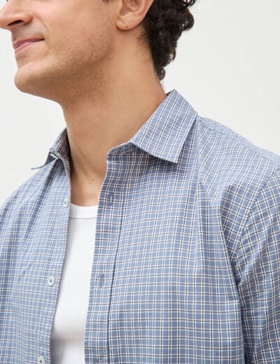 Chemise col am&eacute;ricain manches longues bleu gris homme