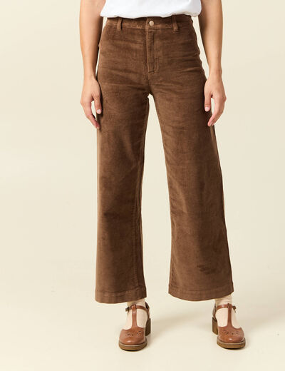 Pantalon large taille haute en velours vieux rose femme