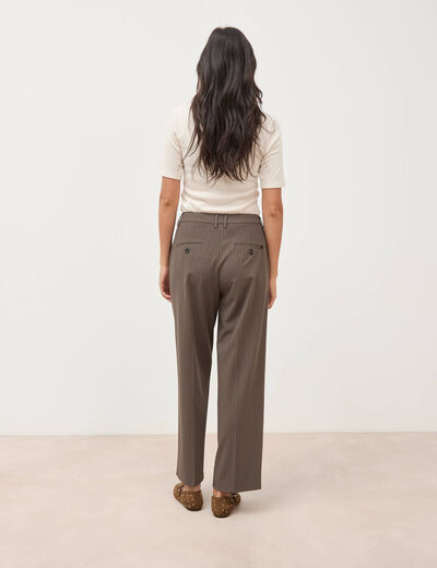 Pantalon droit taille haute taupe femme