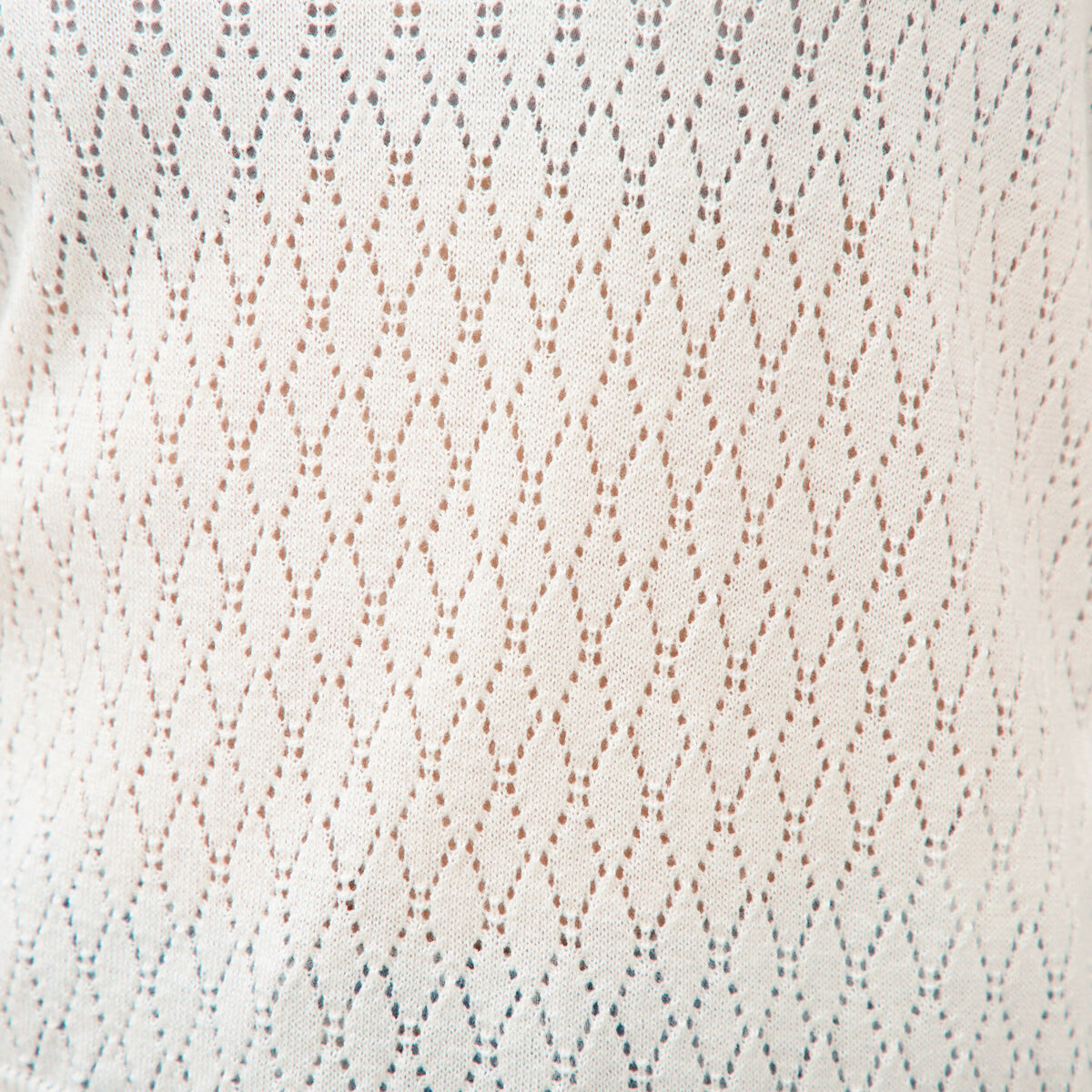 Pull ajour&eacute; col rond manches longues ecru femme