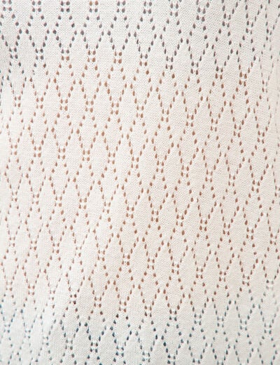 Pull ajour&eacute; col rond manches longues ecru femme