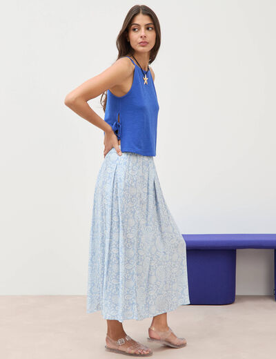 D&eacute;bardeur ray&eacute; et nou&eacute; col rond en coton bleu electrique femme