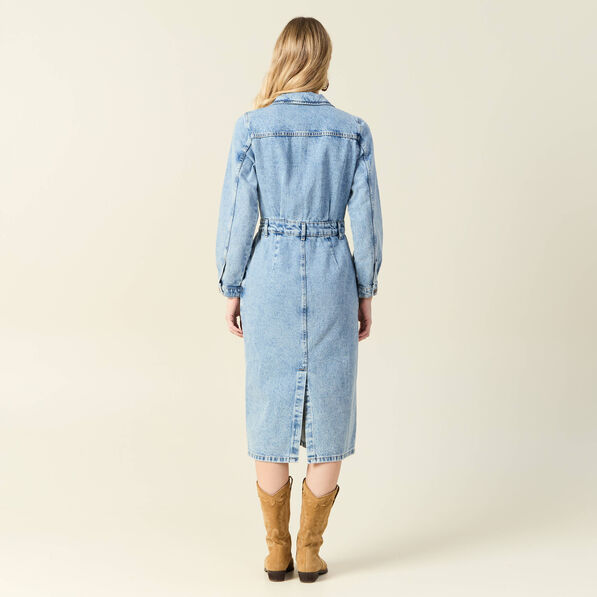 robe midi droite en jean denim used femme Robe midi droite en jean denim used femme