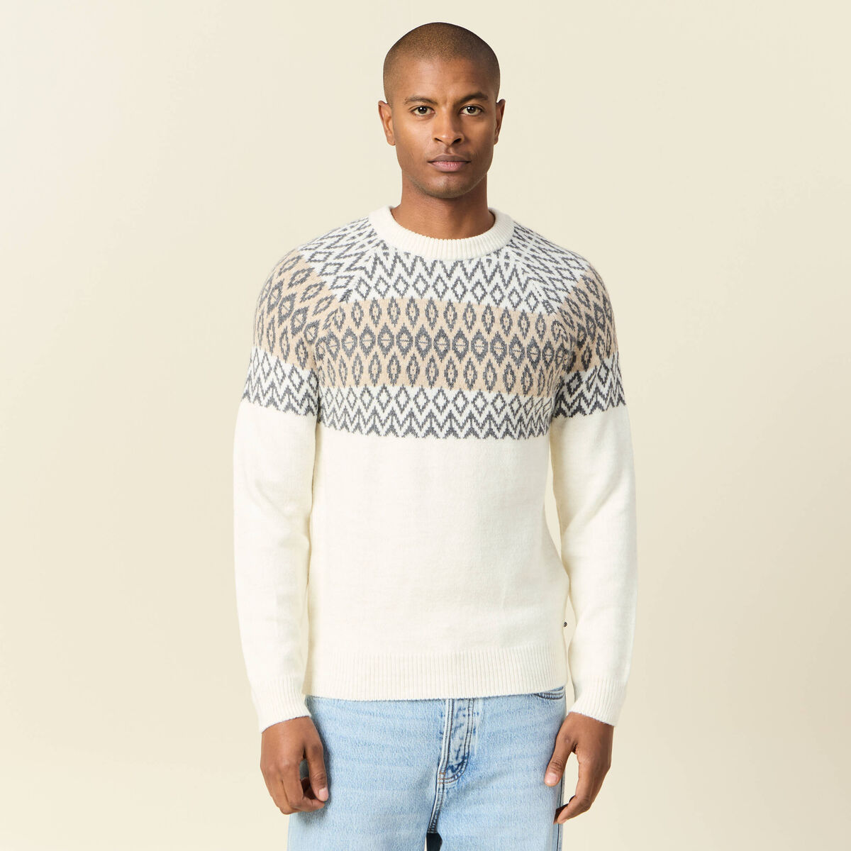 Pull manches longues ecru homme