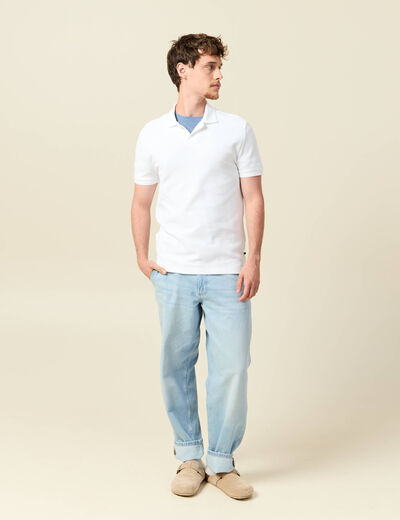 Polo cintré manches courtes en coton blanc homme