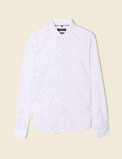 Chemise cintr&eacute;e en coton manches longues blanc homme