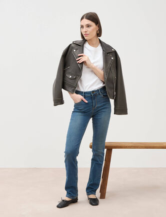 Jeans regular taille haute denim stone femme
