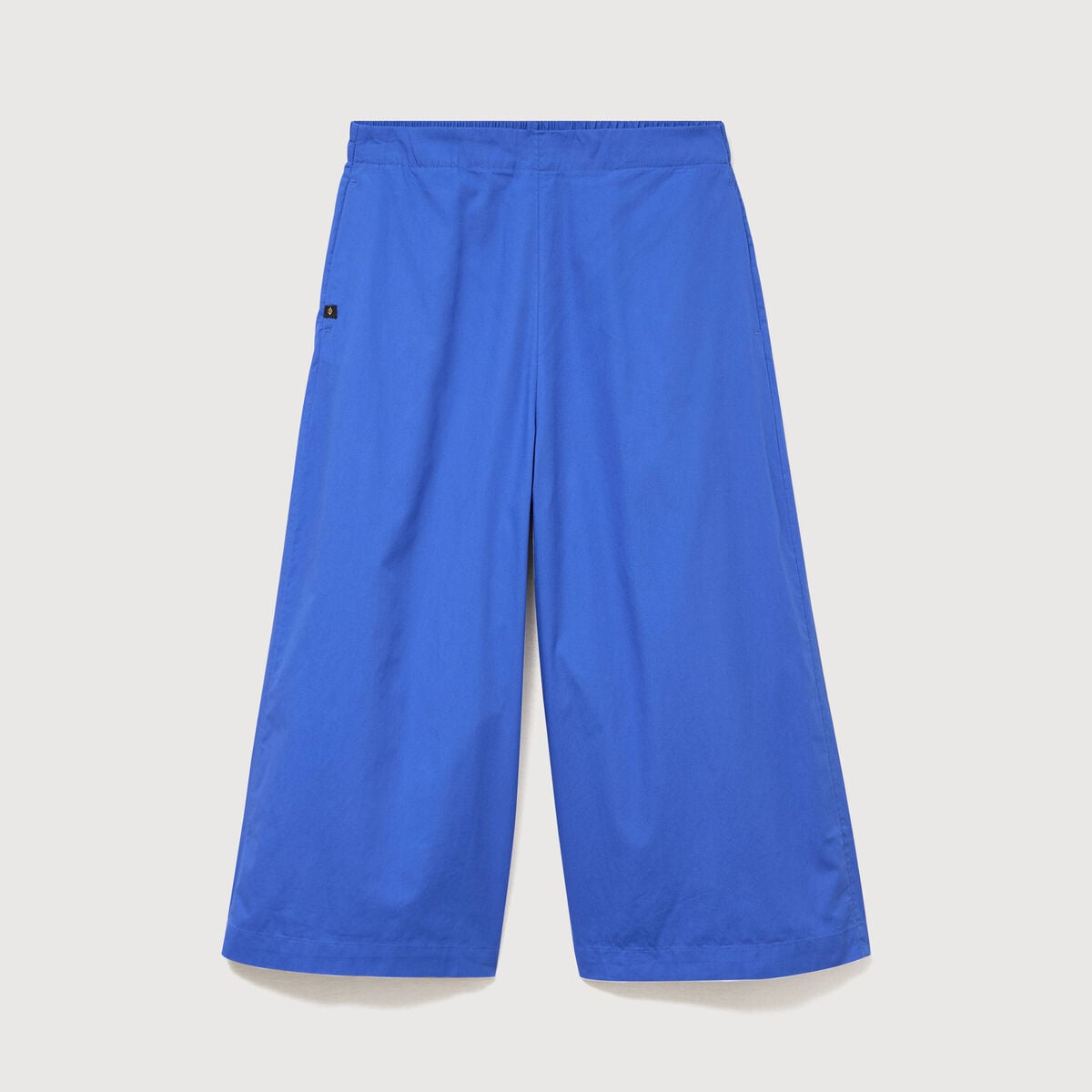 Pantalon large taille haute 3/4 en coton bleu electrique femme