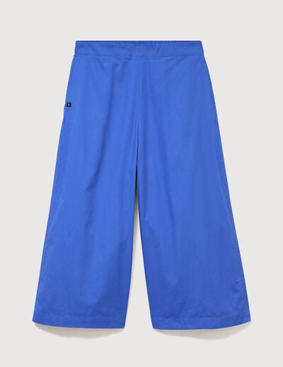 Pantalon large taille haute 3/4 en coton bleu electrique femme