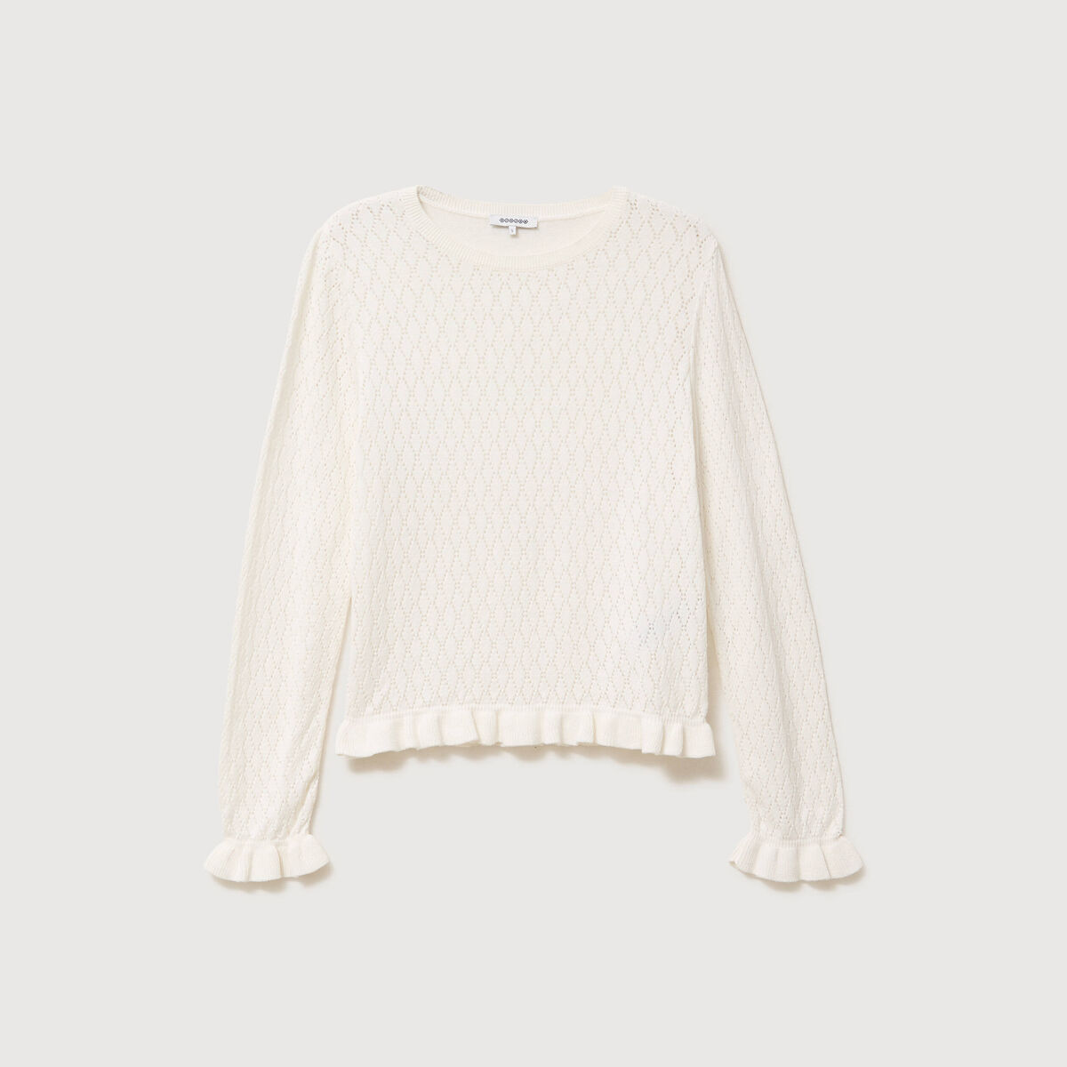 Pull ajour&eacute; col rond manches longues ecru femme