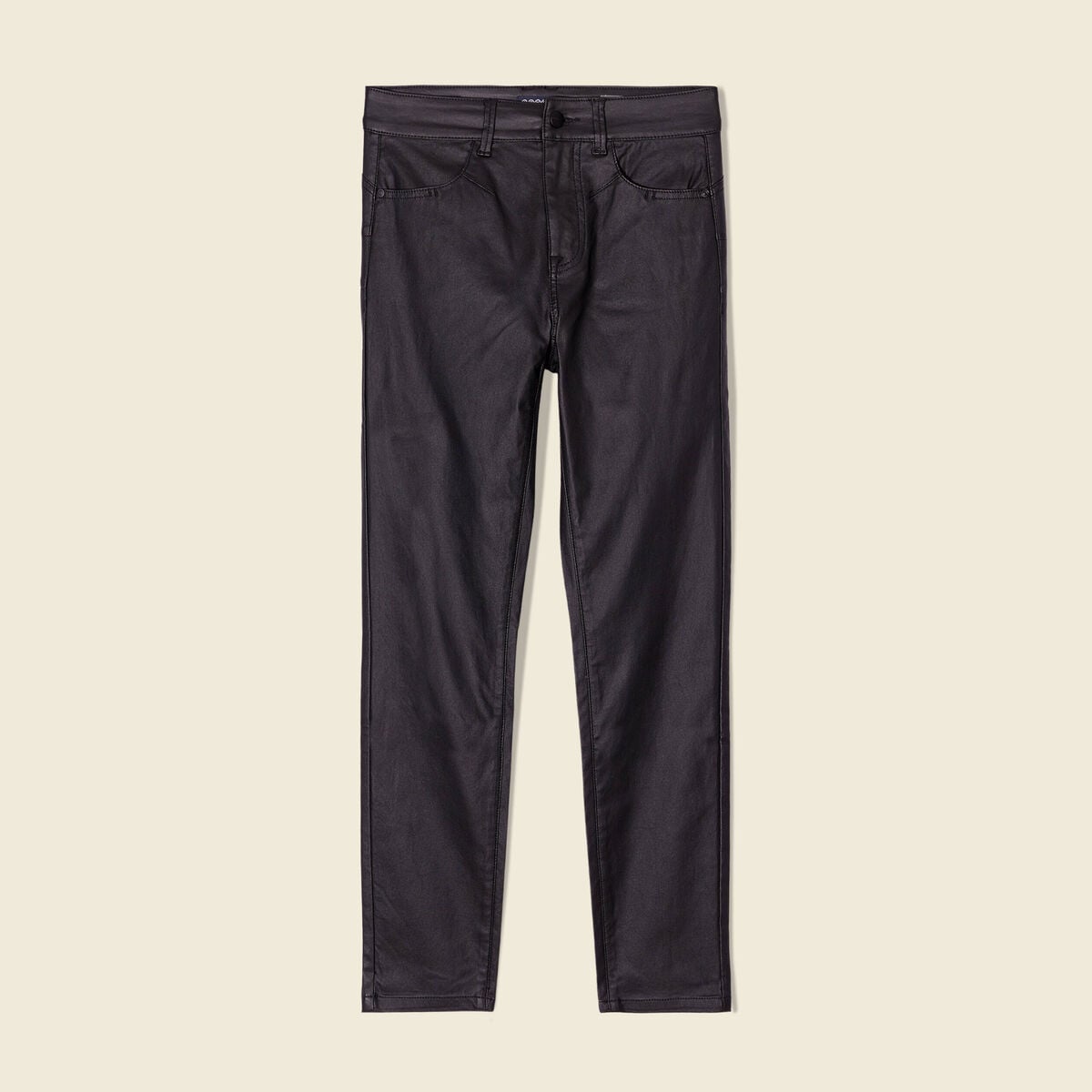 Pantalon skinny enduit push up denim noir enduit femme