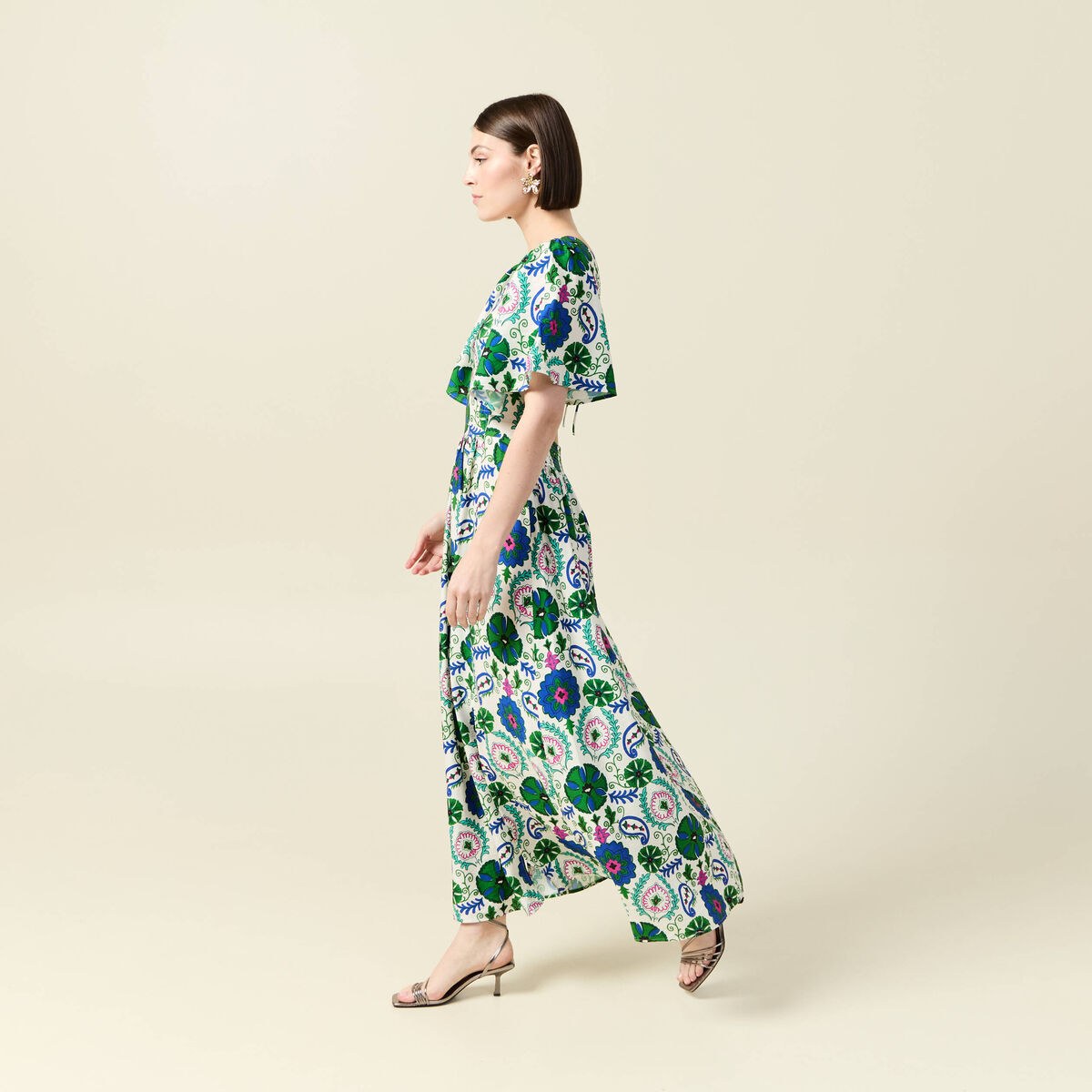 Robe col V manches courtes blanc femme