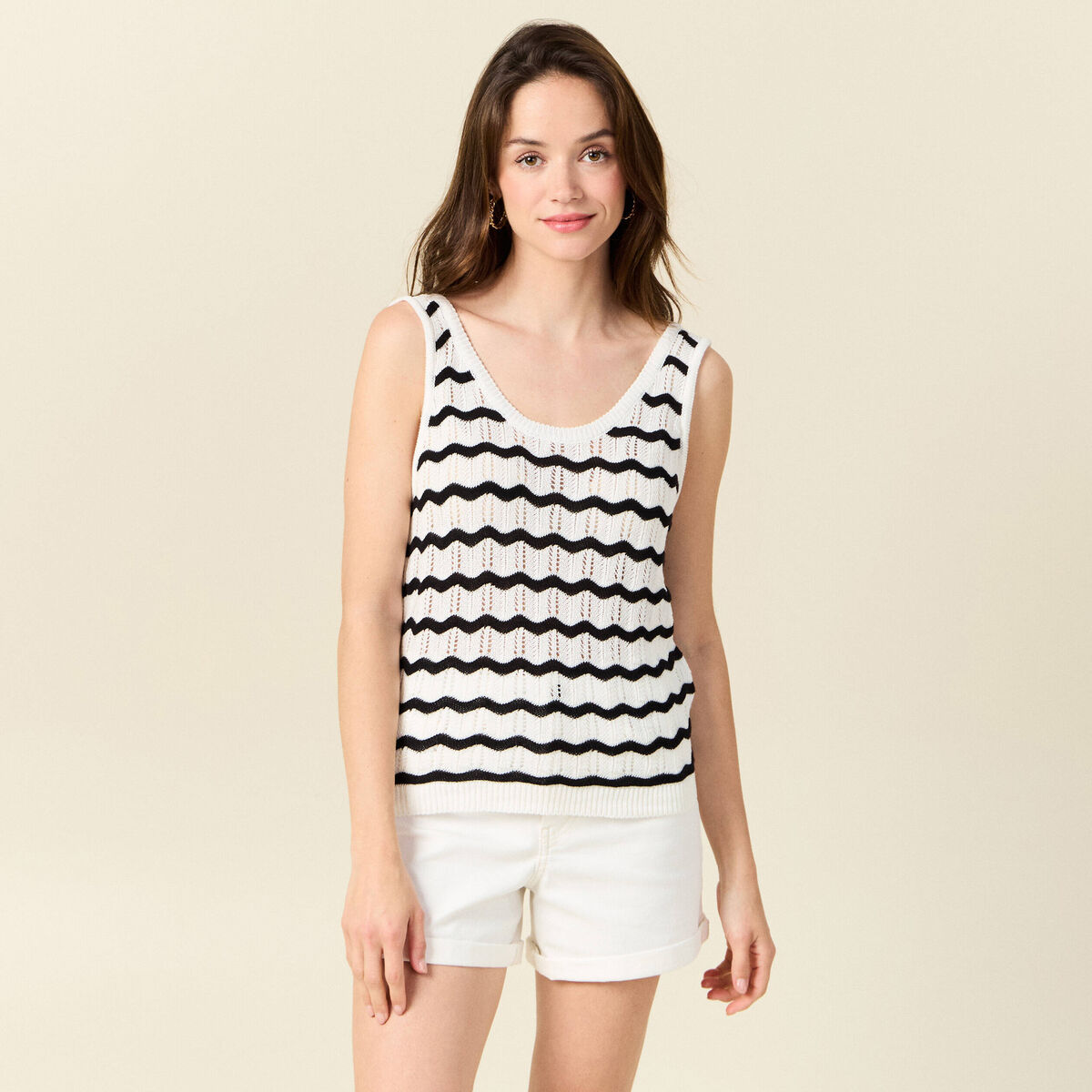 Débardeur tricot ajouré noir femme