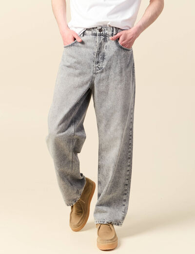 Jeans large 5 poches longueur 32 denim snow gris homme