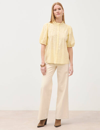 Chemise en coton manches coude jaune clair femme
