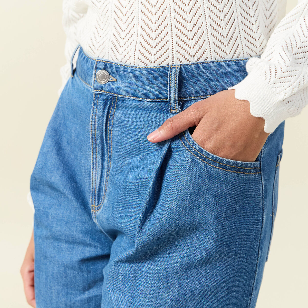 Short droit en jean à pinces denim baby bleu femme