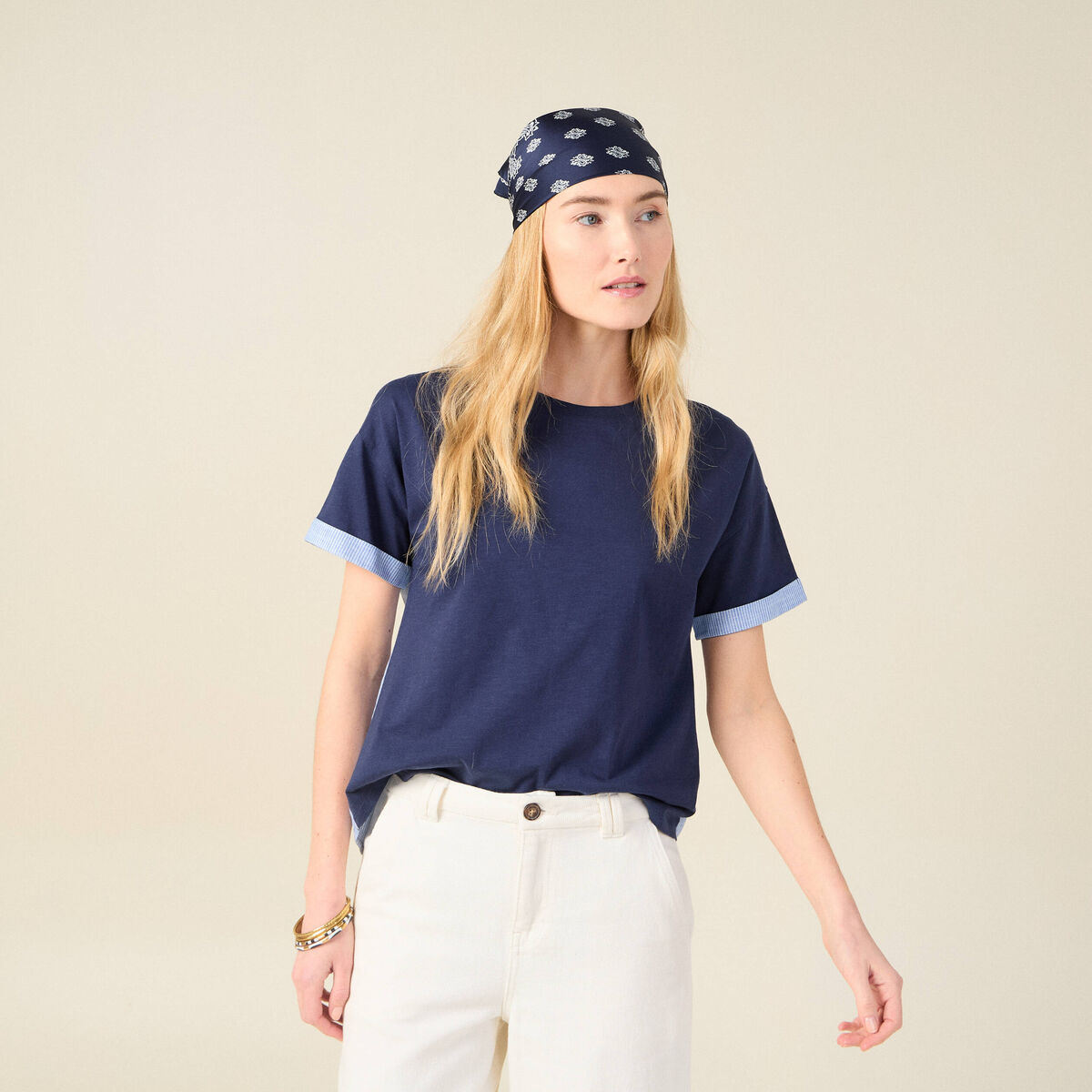 T-shirt manches courtes bleu marine femme