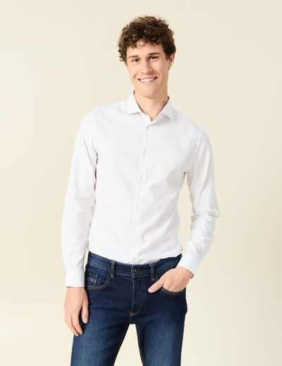 Chemise cintr&eacute;e en coton manches longues blanc homme