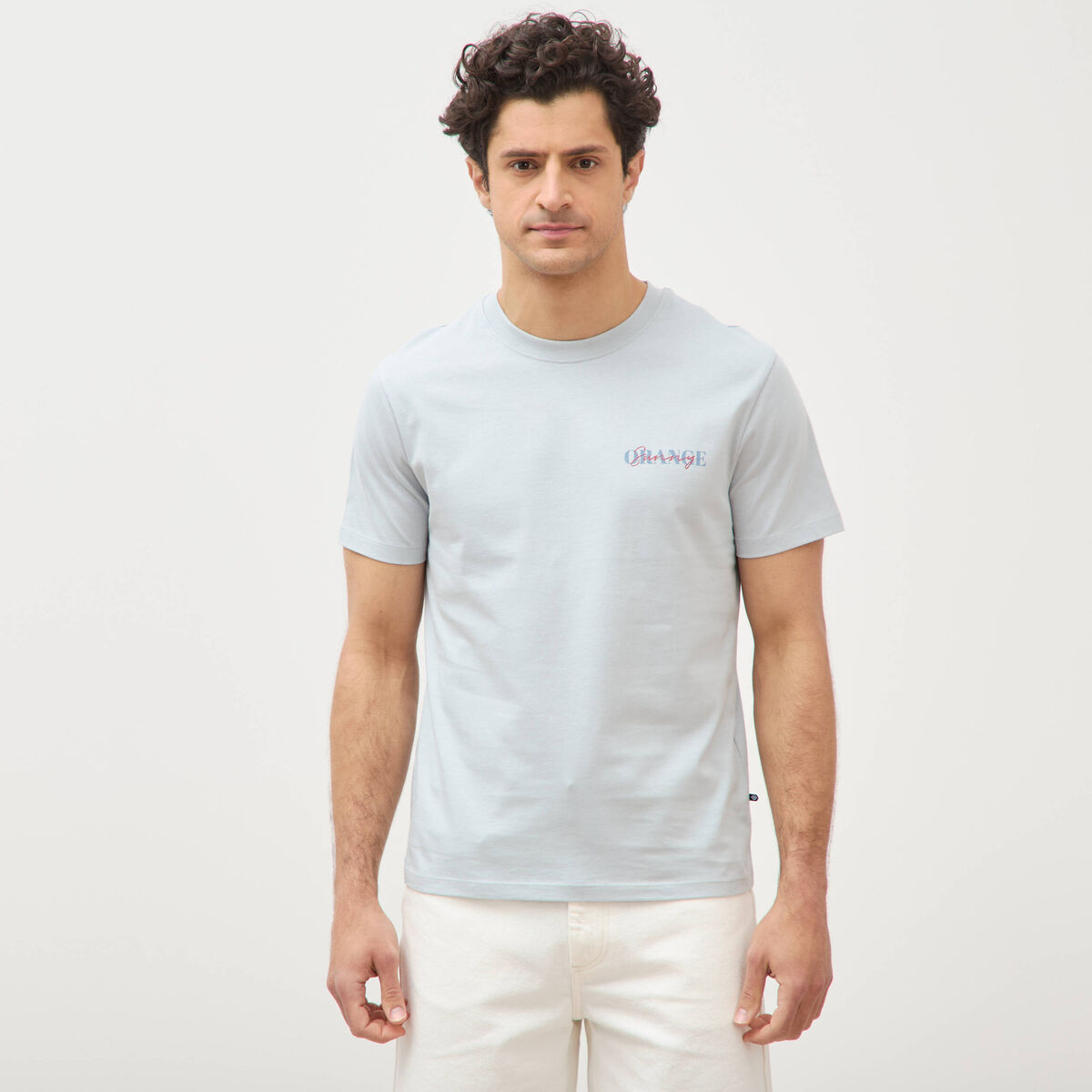 T-shirt droit en coton col rond gris clair homme