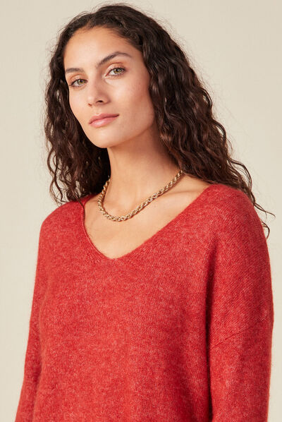Pull éco-responsable rouge foncé femme
