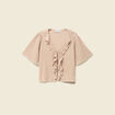 T-shirt col V &agrave; volants manches courtes marron clair femme