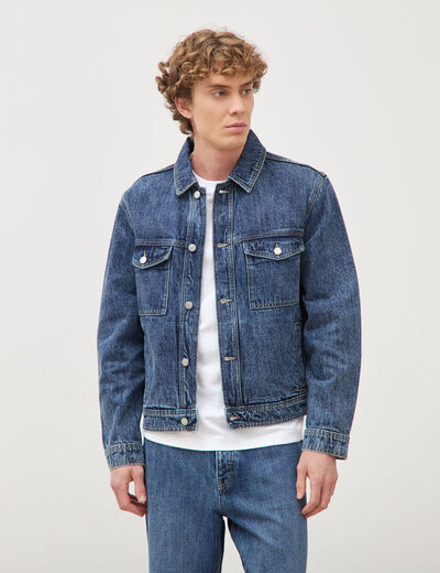 Veste droite en coton col classique denim stone homme