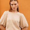Blouse droite courte manches coude beige moyen femme