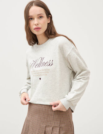 Sweat droit manches longues gris clair femme