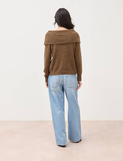 Pull droit manches longues bardot marron femme