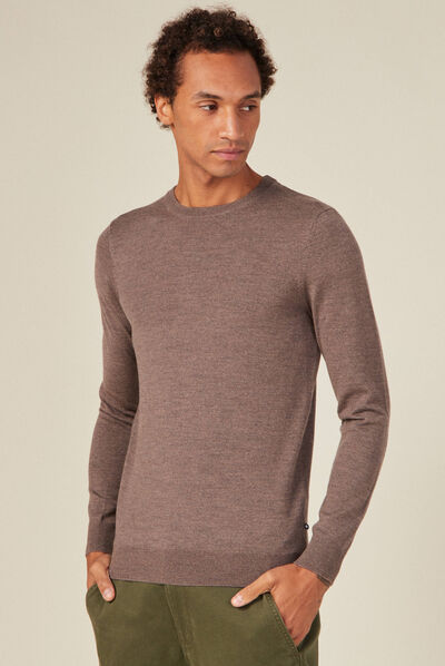 Pull 100% laine mérinos marron foncé homme