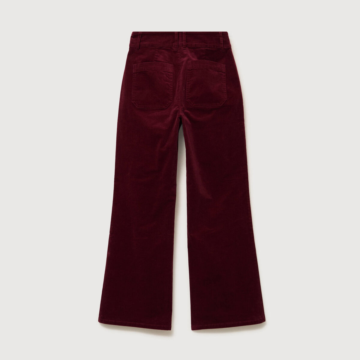 Pantalon flare taille haute en velours bordeaux femme