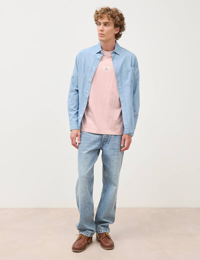 T-shirt droit en coton col ras du cou rose pastel homme