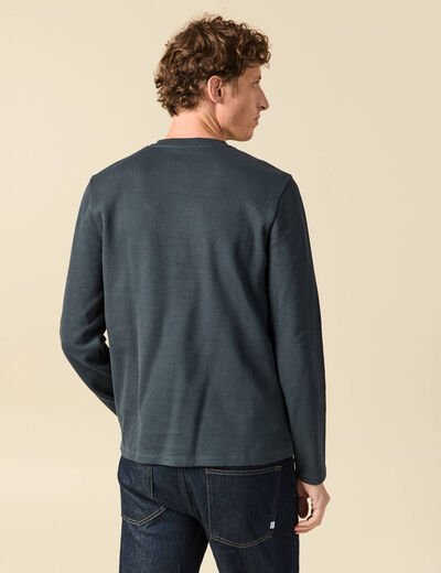 T-shirt cintr&eacute; en coton manches longues bleu gris homme
