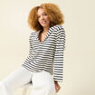 T-shirt col V manches longues ecru femme
