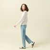 Pull ajour&eacute; manches longues en coton ecru femme