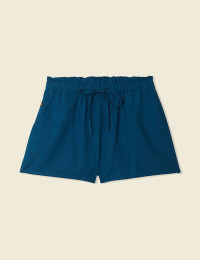 Short droit taille élastiquée bleu pétrole femme