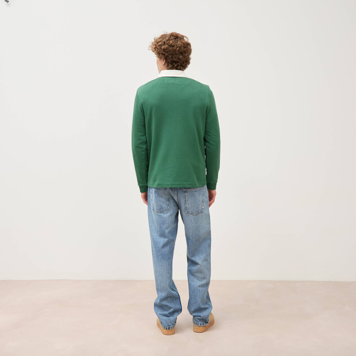 Polo manches longues broderie vert homme