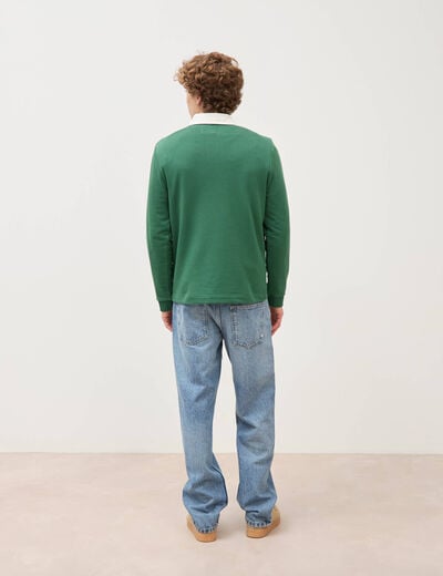Polo manches longues broderie vert homme