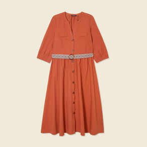 robe midi evasee ceinturee marron cognac femme Robe midi évasée ceinturée marron cognac femme