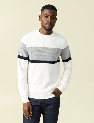 Pull col rond ecru homme