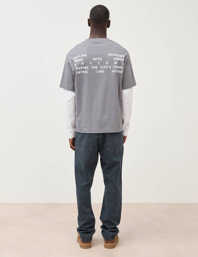 T-shirt droit manches longues col rond gris homme