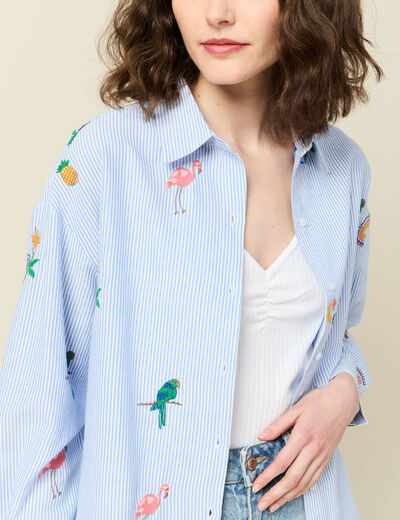 Chemise manches longues bleu femme